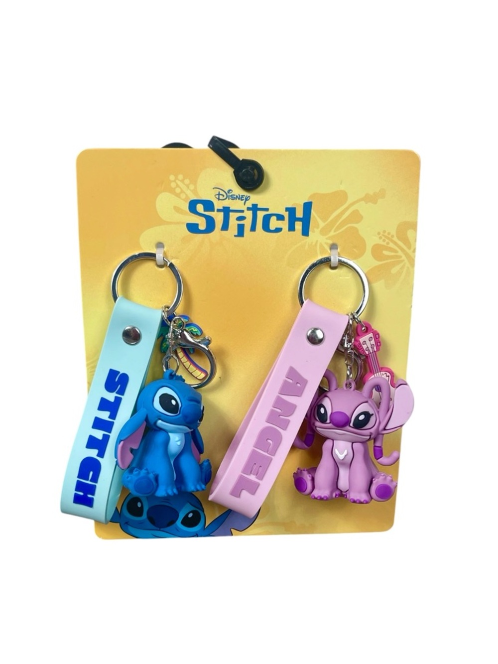 Disney Stitch & Angel Rubber Charm Keychain Set